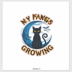 Wachsende Fangzähne Halloween-Schwarze Katze Blaue Aufkleber