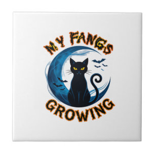 Wachsende Fangzähne Halloween-Schwarze Katze Blaue Fliese