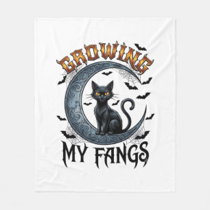 Wachsende Fangzähne schwarze Katze Halbmond Fleder Fleecedecke