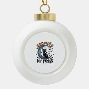 Wachsende Fangzähne schwarze Katze Halbmond Fleder Keramik Kugel-Ornament