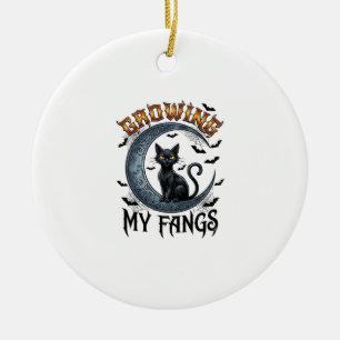 Wachsende Fangzähne schwarze Katze Halbmond Fleder Keramik Ornament
