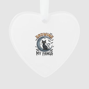 Wachsende Fangzähne schwarze Katze Halbmond Fleder Ornament