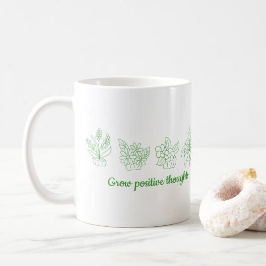 Wachsende positive Gedanken Blume Minimalistisch N Kaffeetasse (Mit Donut)