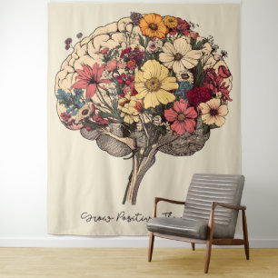 Wachsende positive Gedanken Gehirn Blumenstil T -  Wandteppich