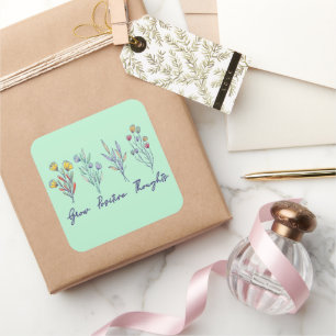 Wachsende positive Gedanken Wildblume Pflanze Quadratischer Aufkleber