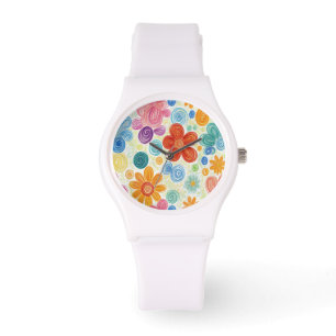 Wachsmalstift-Kritzel-Daisy-Design Armbanduhr