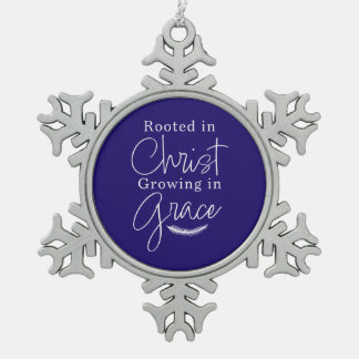 Wächst in Gnade Blau-Weiße Weihnachten Schneeflocken Zinn-Ornament