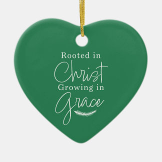 Wächst in Gnade Grün und Weiß Herz Weihnachten Keramik Ornament
