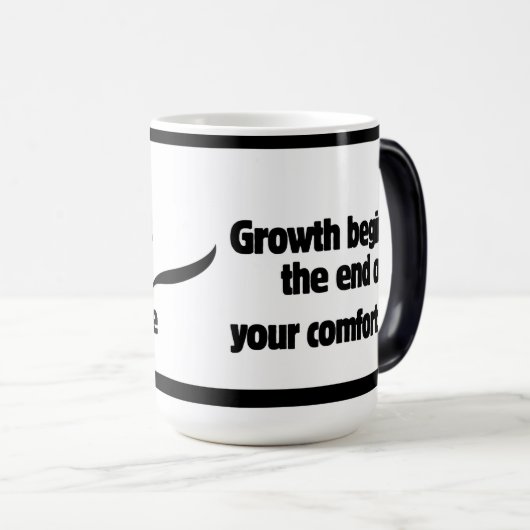 Wachstum beginnt am Ende Ihrer Komfortzone. Verwandlungstasse (VorderseiteRechts)