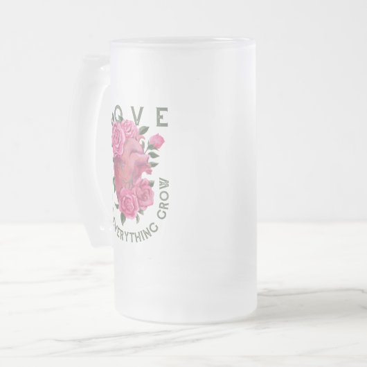Wachstumsbotschaft "Romantisches Herz und Rose" Mattglas Bierglas (Vorderseite Links)