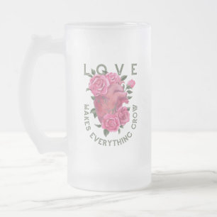 Wachstumsbotschaft "Romantisches Herz und Rose" Mattglas Bierglas