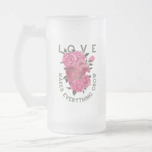 Wachstumsbotschaft "Romantisches Herz und Rose" Mattglas Bierglas (Links)