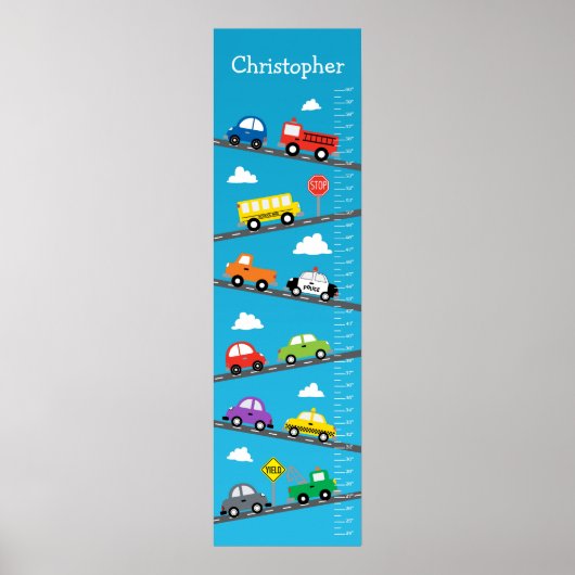Wachstumsdiagramm für Kinder - Autos und LKW Poster (Vorne)