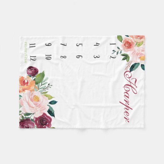 Wachstumsleiter - Boho Wasserfarbe mit Rose Fleecedecke (Vorderseite (Horizontal))