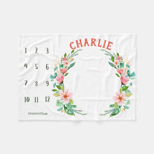 Wachstumspur - Girl-Meilenstein-Aquarell Fleecedecke (Vorderseite (Horizontal))