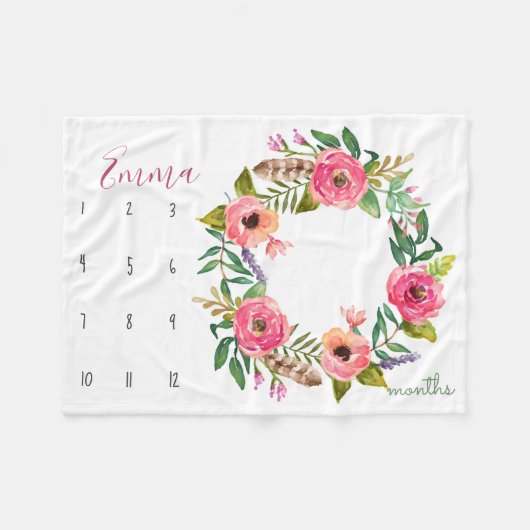 Wachstumspur - Meilenstein - Aquarellfarben - Blum Fleecedecke (Vorderseite (Horizontal))