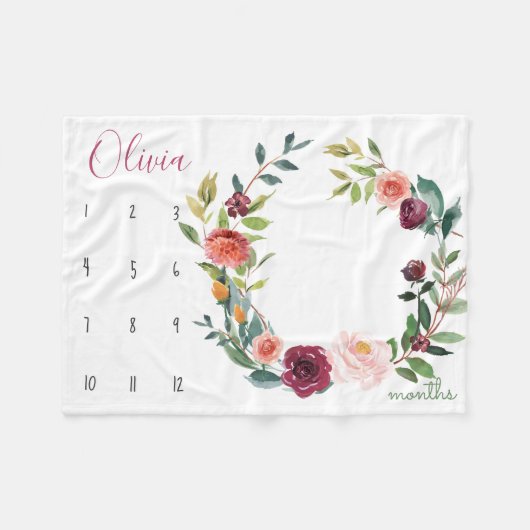 Wachstumstreuer - Milestone boho Aquarellfarben-Bl Fleecedecke (Vorderseite (Horizontal))