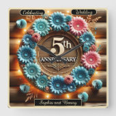 Wachstumszirkel: Fünfter Jahrestag Quadratische Wanduhr (Vorderseite)