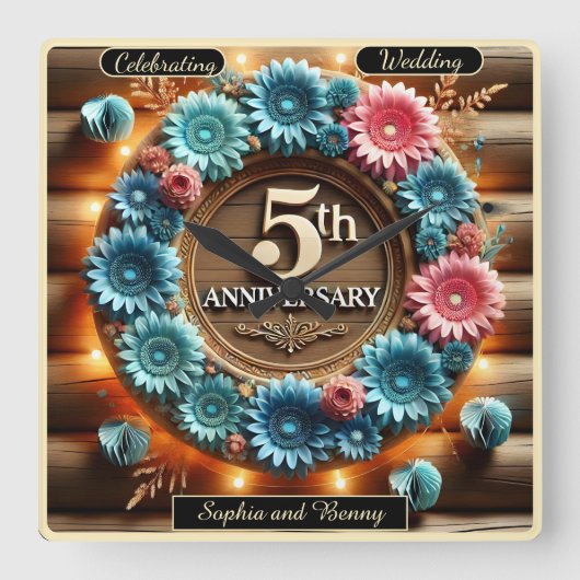 Wachstumszirkel: Fünfter Jahrestag Quadratische Wanduhr (Vorderseite)