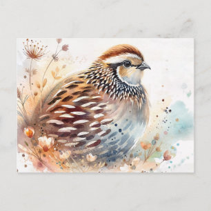 Wachtel-Aquarell-Botanik Postkarte