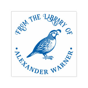 Wachtelvogel stehend „Aus der Bibliothek von“ Buch Permastempel