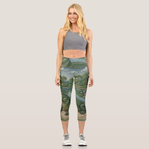 Wächter der Feuchtgebiete: Besticktes Krokodil Capri Leggings