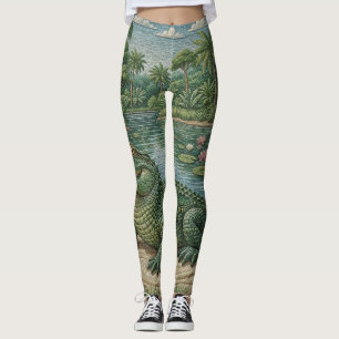 Wächter der Feuchtgebiete: Besticktes Krokodil Leggings