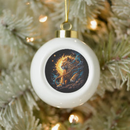 Wächter der Sonnen-Schwelle – Löwe der Balance Keramik Kugel-Ornament