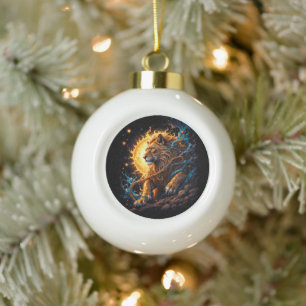 Wächter der Sonnen-Schwelle – Löwe der Balance Keramik Kugel-Ornament