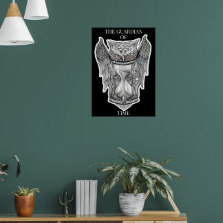 Wächter der Zeit - Eule und Stundenillustration Poster
