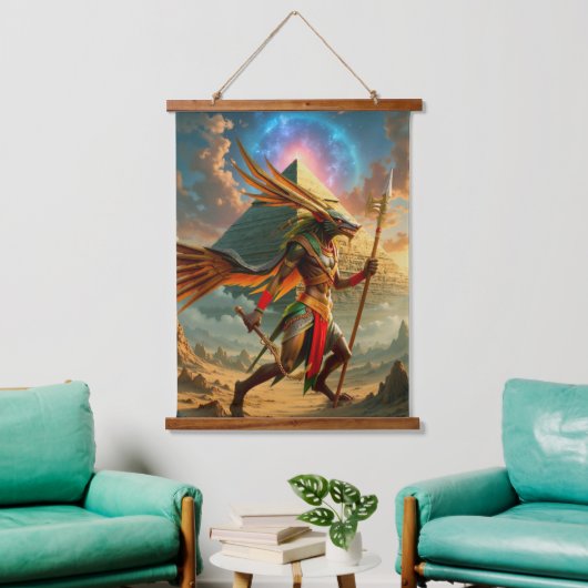 Wächter des Himmels­tores – Anubis Wandteppich Mit Holzrahmen (Wohnzimmer)