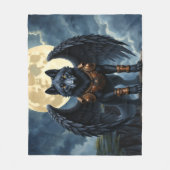 Wächter des Mondes – Der schwarzflügelige Wolf Fleecedecke (Vorderseite)