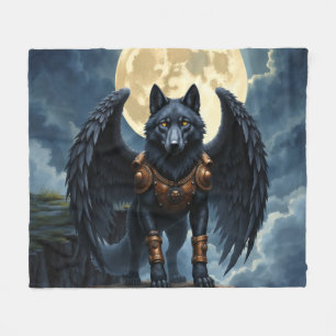 Wächter des Mondes – Der schwarzflügelige Wolf Fleecedecke