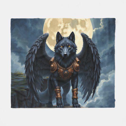 Wächter des Mondes – Der schwarzflügelige Wolf Fleecedecke (Vorderseite (Horizontal))