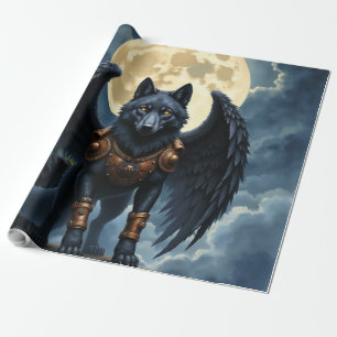Wächter des Mondes – Der schwarzflügelige Wolf Geschenkpapier