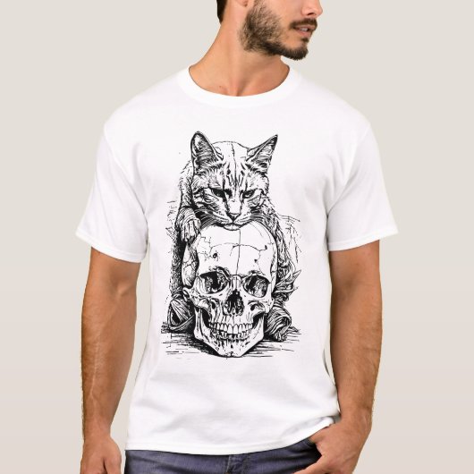 Wächter des Schädels: Ein Reich der Dunklen Katze T-Shirt (Vorderseite)