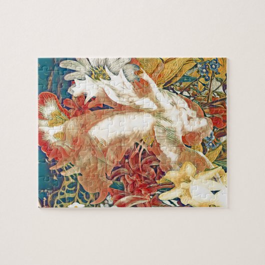 Wächter-Engel mit Kind im Blumen-Garten Puzzle (Horizontal)