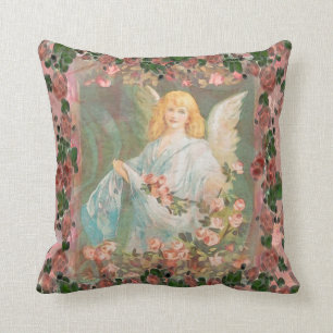Wächter-Engel mit rosa Rosen Kissen
