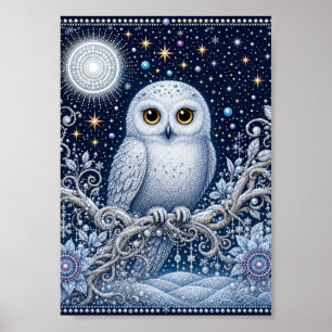 Wächterin der Winternacht – Schneeeule unter Stern Poster