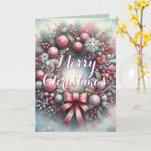 Wachturm Grün/Rosa Personalisierte Weihnachten Karte (Gelbe Blume)