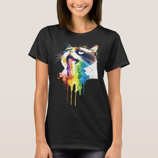 Wacky Barf Katze Regenbogen T-Shirt (Vorderseite)
