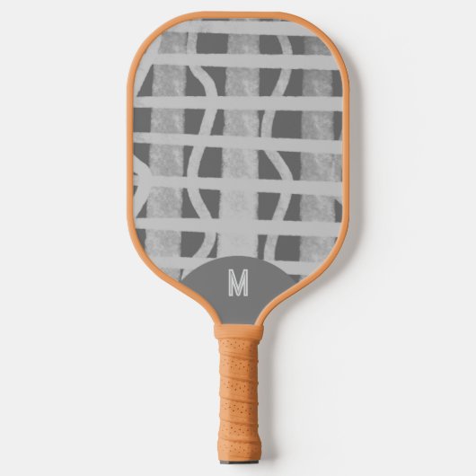 Wacky Boho Gray Monotone Painted Monogramed Pickleball Schläger (Vorderseite)