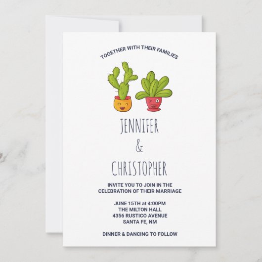 Wacky Cactus Couple Funny Wedding Einladung (Vorderseite)