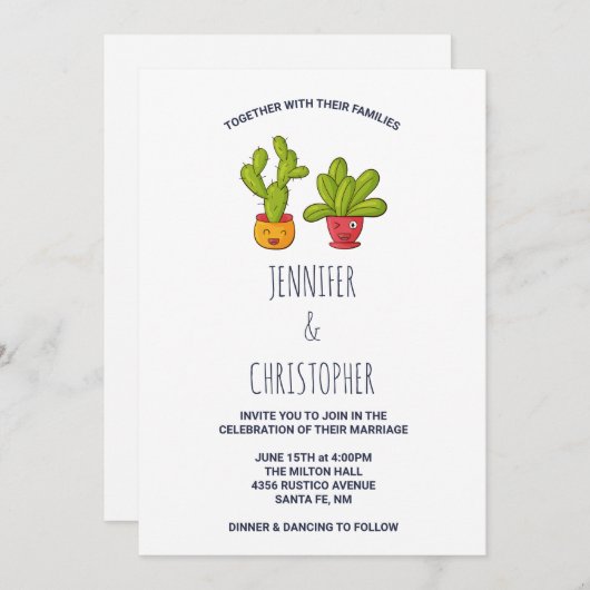 Wacky Cactus Couple Funny Wedding Einladung (Vorne/Hinten)