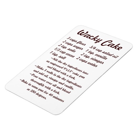 Wacky Cake Recipe Fridge Magnet Draft5 (Linke Seite)