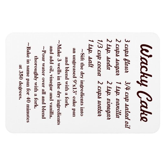 Wacky Cake Recipe Fridge Magnet Draft5 (Horizontal)