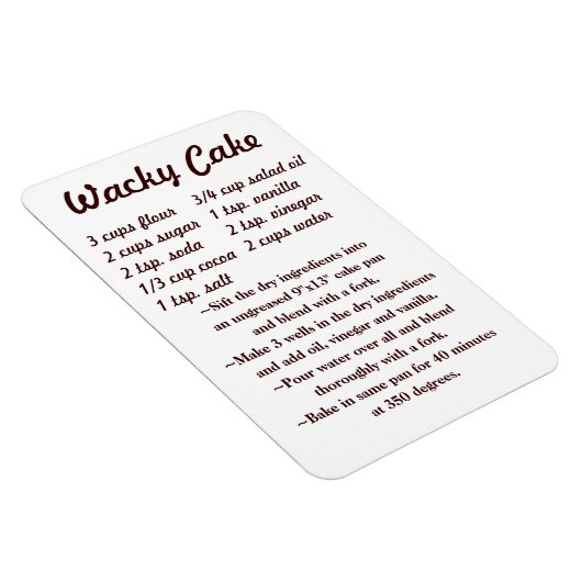 Wacky Cake Recipe Fridge Magnet Draft5 (Rechte Seite)