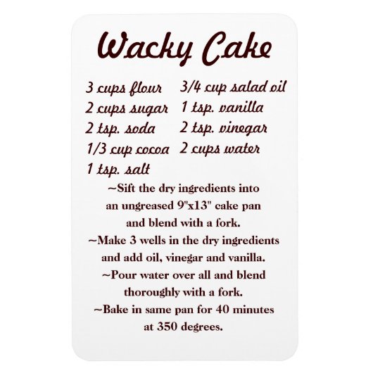 Wacky Cake Recipe Fridge Magnet Draft5 (Vertikal)