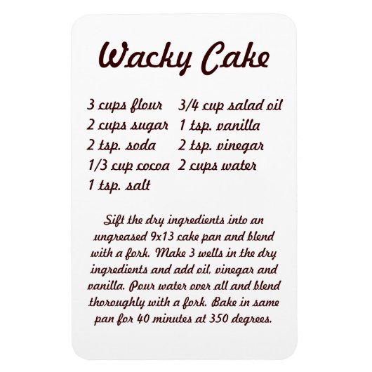 Wacky Cake Recipe Kühlschrankmagnet Magnet (Vertikal)