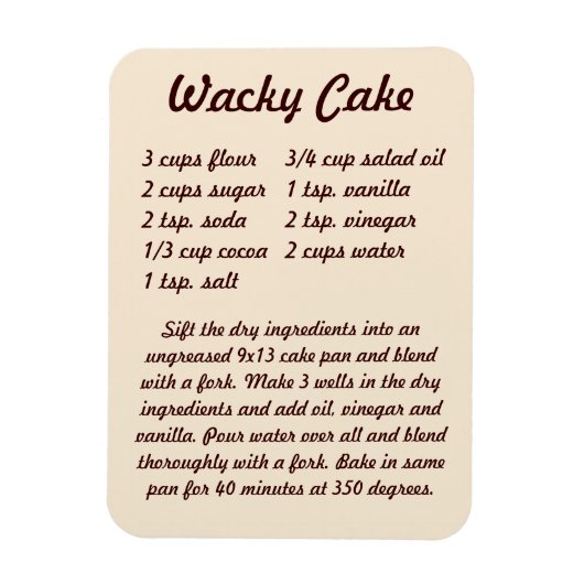 Wacky Cake Recipe Kühlschrankmagnet Magnet (Vertikal)
